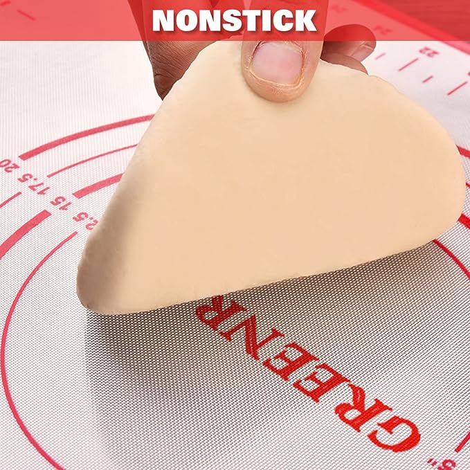Silicone Pastry Mat Extra Thick Large Non Stick Baking Supplies Kitchen Counter Cooking Rolling Dough Sheet Pie Crust Sourdough Bread Oven Liner with Measurement (L-16''(W)*24''(L), 1#Red)