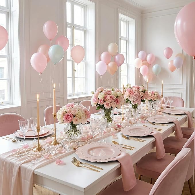 COLOSUS Disposable Pink Party Plastic Plates Set, 60 Pack (30 Guest) Dinner & Salad/Dessert Plate for Spring Wedding Birthday Party Dinner,Easter Day party plates
