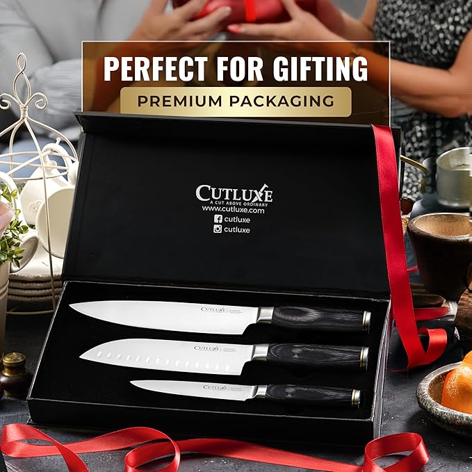 Cutluxe 3-Piece Chef Knife Set ??Ultra Sharp Japanese Kitchen Knives, High Carbon Stainless Steel Blades, Full Tang Pakkawood Handles ??Shinobi Series