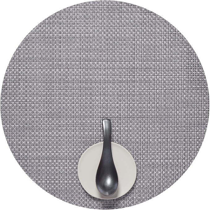 Chilewich Basketweave Placemats in Shadow - Set of 4 - Easy Care Woven Tabletop Textiles - Indoor/Outdoor - 15" Round