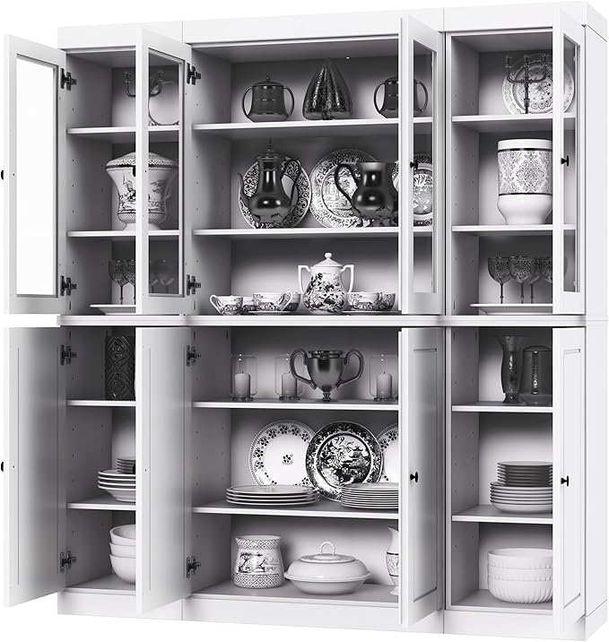 Palace Imports 100% Solid Wood Kitchen Pantry Hutch, White, 65" w x 71.5" h x 15.5" d, Renewable Eco-Friendly Wood, Made in Brazil