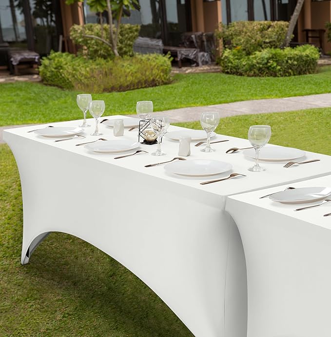Utopia Kitchen 6FT Spandex Tablecloth [2 Pack, White] 200 GSM Stretch, Fitted, Washable and Wrinkle Resistant Table Cloth Rectangle Cover for Trade Shows, Wedding, Parties [72Lx30Wx30H Inch]