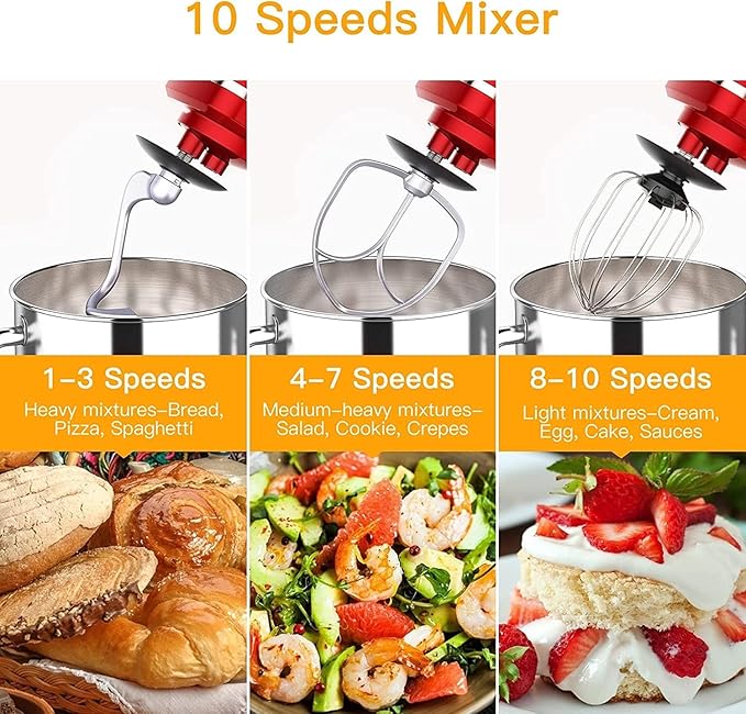 7.5QT Stand Mixer, 660W Powerful Dough Mixer, 10-Speed Tilt-Head Electric Food Mixer with Stainless Steel Bowl, Baking, Bread, Cake, Cookie, Easy Clean, Heavy Duty Home Kitchen Mixer