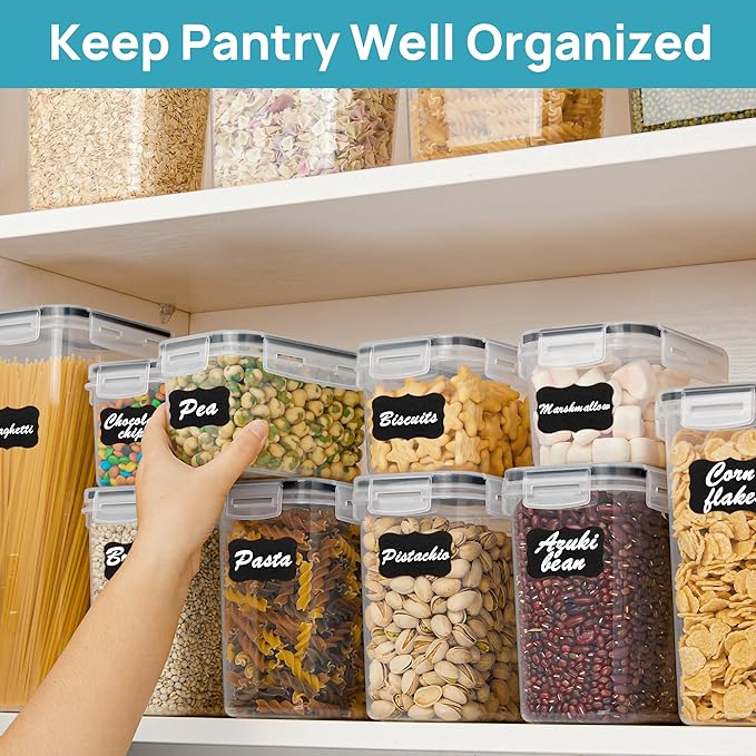 Airtight Food Storage Containers with Lids, Vtopmart 24 pcs Plastic Kitchen and Pantry Organization Canisters for Cereal, Dry Food, Flour and Sugar, BPA Free, Includes 24 Labels竊똁lack