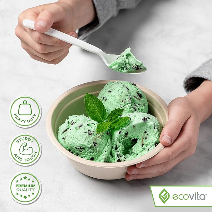Ecovita 100% Compostable Paper Bowls [16 oz.] ??150 Disposable Bowls Eco Friendly Sturdy Tree Free Liquid and Heat Resistant Alternative to Plastic or Paper Bowls