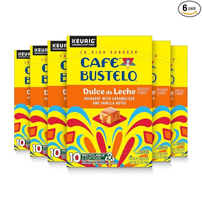 Caf챕 Bustelo Dulce de Leche Artificially Flavored Coffee, 10 Ct. K-Cup pods (Pack of 6)