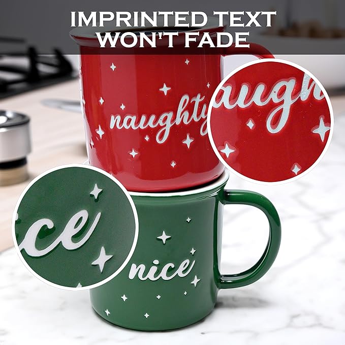 MAINEVENT Naughty Nice Christmas Mugs Coffee Set 11 Ounce, Christmas Cups Couple Gift