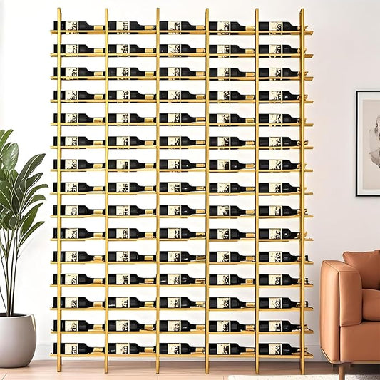 Wall Mounted Wine Rack, H 94.49inch, 16 Rows, Gold 80 Bottle Wine Cellar Racks, Metal Wine Bottle Holder for Home Bar, Wine Kitchen Storage (Gold, 5 Columns竊?0 Bottles竊?