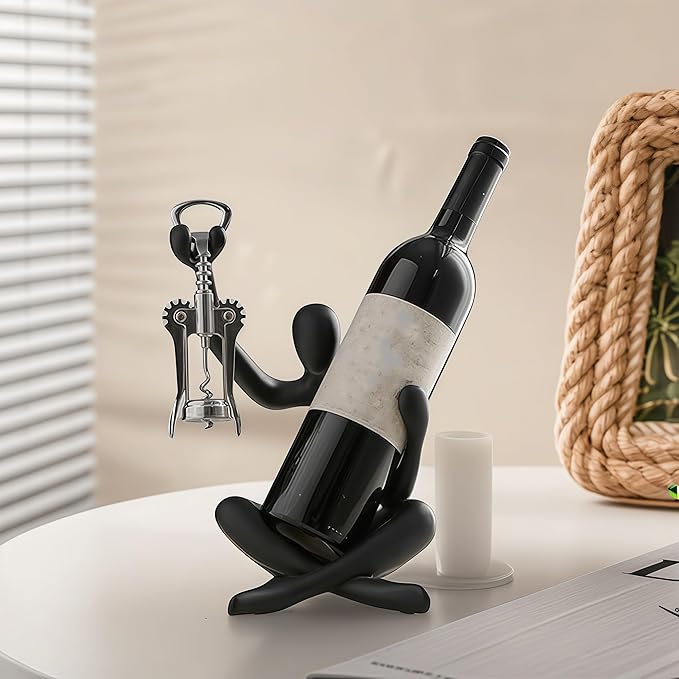 XINXUAN Modern Wine Bottle Holder, Resin Hollow-Out Design Decorative Wine Rack(Black)
