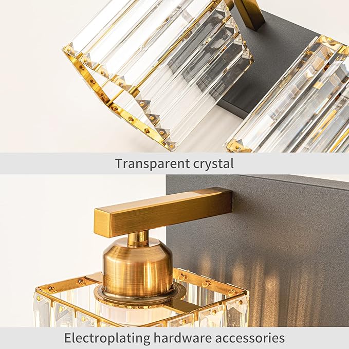 Modern Bathroom Vanity Light 2-Lights Black Gold Crystal Bathroom Wall Light Vanity Light Fixturesï¼?2.59-inch Modern Minimalist Design