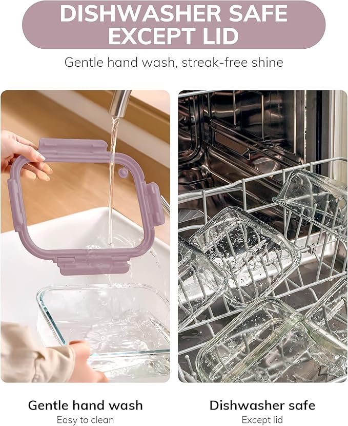2-Pack Glass Food Storage Containers with Tempered Lids (21.3oz/2.7cup) - Airtight Snap Lock, Microwave & Oven Safe (-4?? 950째F), Freezer to Baking Dish, BPA-Free, Gift Box (Pink)