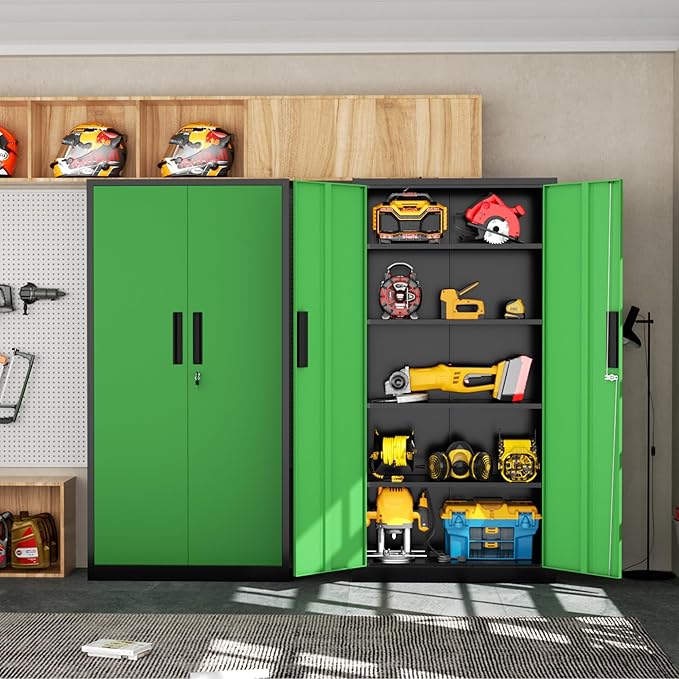 INTERGRAET 63" Tall Pantry Cabinet,Kitchen Pantry Storage Cabinets with 2 Doors and 4 Shelves,Black Green Metal Storage Cabinet,Cupboard for Home,Kitchen,Living Room/Dining
