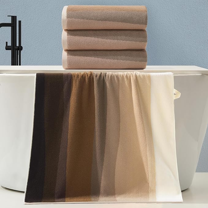 VOOVA & MOVAS Brown Bath Towels Set of 4-100% Cotton | 480GSM | Soft | Absorbent | Long-Lasting, 28"x52", Decorative Towels for Bathroom, Bath Towels Gift Set with Hang Loops, Beige and Brown