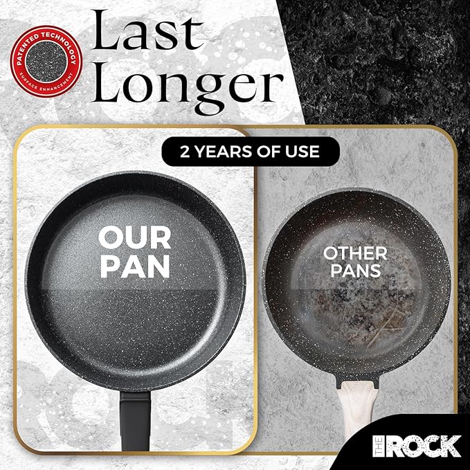 THE ROCK SOHO 9.5-Inch Non Stick Frying Pan ??Nothing Sticks, Never Warps, Lasts Longer, Healthy Skillet with Heat-Resistant Handle, PFOA Free, Oven & Dishwasher Safe, Black