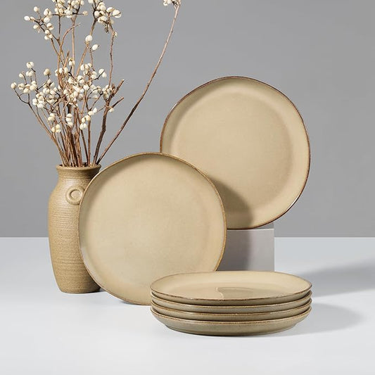 HaWare Stoneware Salad Plates Set of 6, 7.9??Heavy Duty Ceramic Plates, Reactive Glaze Dinnerware for Home Restaurant, Chip and Scratch Resistant, Microwave and Dishwasher Safe, Reactive Sandy Khaki