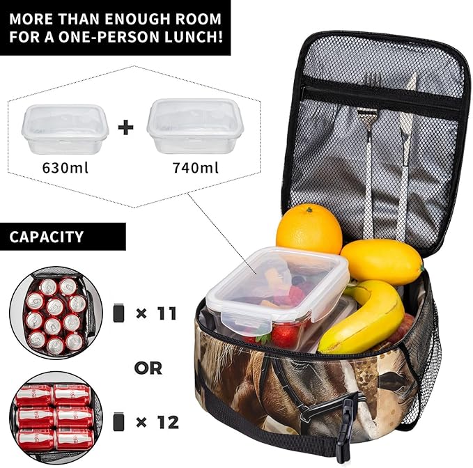 VANZEV Horse Lunch Box for Adults Women Girls Boys Kids Animal Lunch Box Insulated Cooler Reusable Lunch Bag Container Gifts for Work Office Picnic Travel School