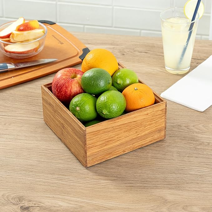 Restaurantware Eco Display 6.5 Inch x 6.5 Inch x 3.75 Inch Bamboo Condiment Container 1 Deep Spice Box - Medium Chip-Resistant Natural Bamboo Bamboo Organizer Box For Seasoning Spices Condiments