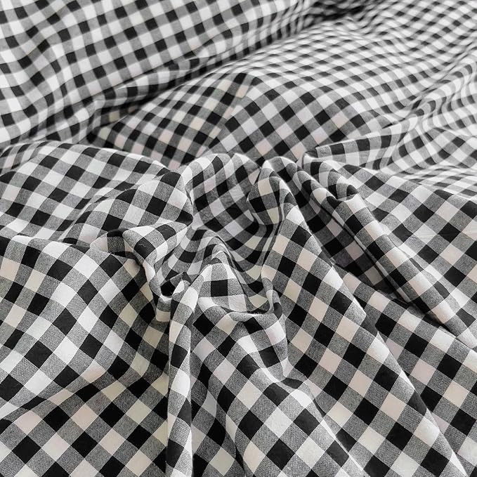 LifeTB Black Gingham Comforter Set King Ruffle Checkered Plaid Comforter Set 3 Pieces Boho Grid Bed Comforter with 2 Pillowcases Fluffy Soft Vintage Checkered Lightweight Gingham Bedding Set King
