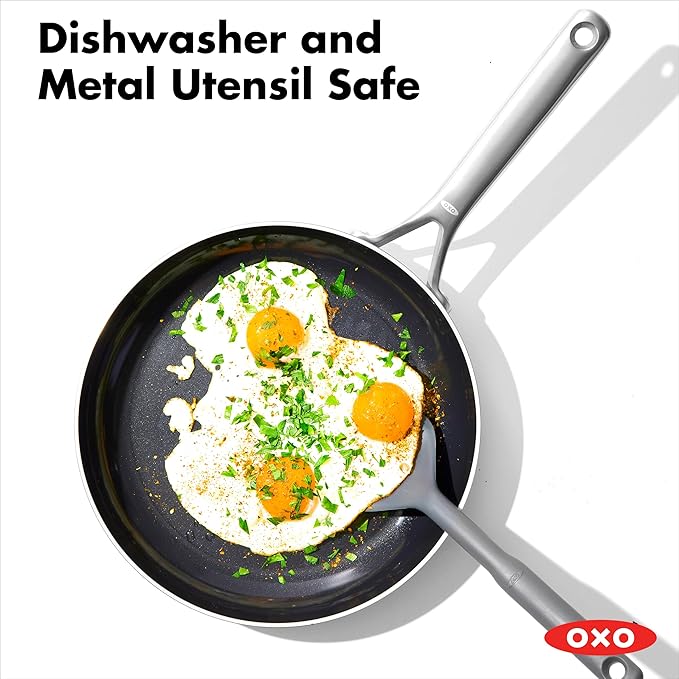 OXO Mira Tri-Ply Stainless Steel PFAS-Free Nonstick, 8" and 10" Frying Pan Skillet Set, Induction, Multi Clad, Dishwasher and Metal Utensil Safe