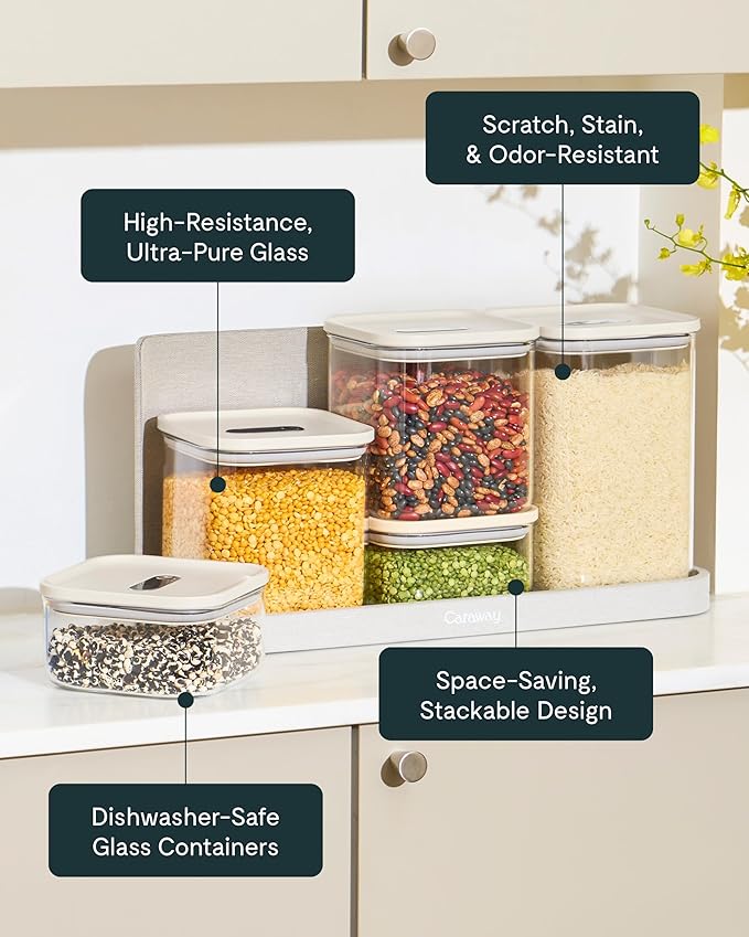 Caraway 13-Piece Glass Airtight Food Storage Containers with Lids ??Non-Toxic, BPA-Free Kitchen Storage Containers ??Stackable, Space-Saving Airtight Containers for Dry Goods and More - Sage