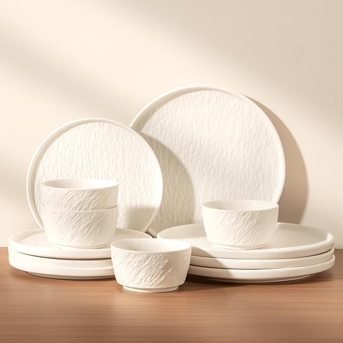 Dinnerware sets plates and bowls sets modern plates,Ceramic Dinnerware Sets,12 Pieces Porcelain Lightweight Plates,Scratch Resistant Dish Set (style - 9, 4 - Set (12pcs))