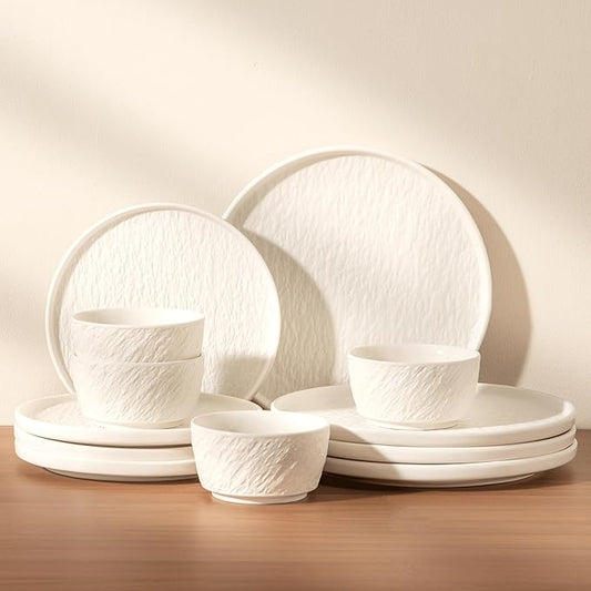 Dinnerware sets plates and bowls sets modern plates,Ceramic Dinnerware Sets,12 Pieces Porcelain Lightweight Plates,Scratch Resistant Dish Set (style - 9, 4 - Set (12pcs))