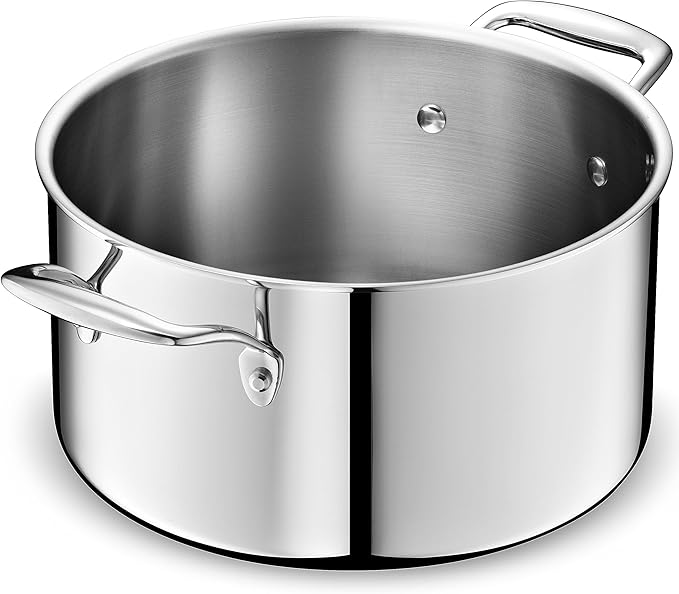 LEGEND COOKWARE 5-Ply Stainless Steel 6-Quart Stock Pot with Lid - Induction Compatible, Oven Safe 800째F - Non-Toxic, No Coatings - Even Heating, Won't Warp - Built to Last Generations
