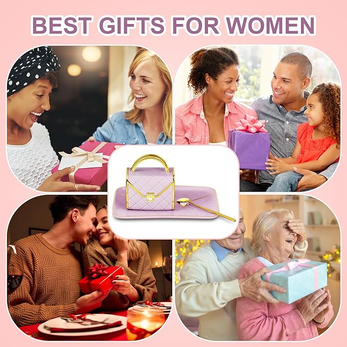Zubebe 1 Set Coffee Mug Elegant Handbag Shaped Cup Valentine's Day Modern Ceramic Purse Mug with Spoon and Saucer, 10oz Cute Creative Tea Cup for Woman Girls Gift (Purple)