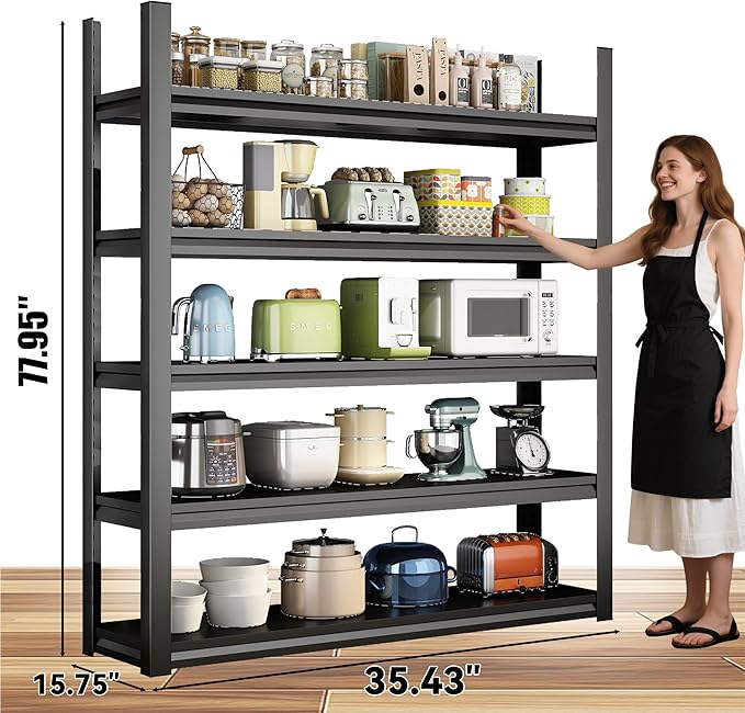 ?륡ive-Layer Heavy Duty Commercial Shelving??77.95횞35.43횞15.75 inches Industrial Grade Storage Racks 500lbs Load per Layer Adjustable Layer Height for Warehouse/Supermarket/Factory