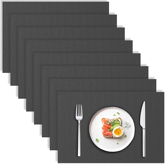 Blue Forest | Rectangular Faux Linen Placemats Set of 8 | Dual- Layered Thickened for Durability | Heat Resistant | Machine Washable | Wrinkle Free for Easy Care Indoor/Outdoor Use - Dark Green