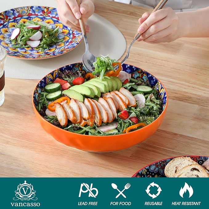 vancasso Large Serving Bowls, 78 Oz Extra Large Salad Bowls Set of 2, Bohemian Decorative Bowls for Salad, Fruit, Pasta and Dinner, Serving Dishes Set for Party, Dishwasher & Microwave Safe竊뛕ed