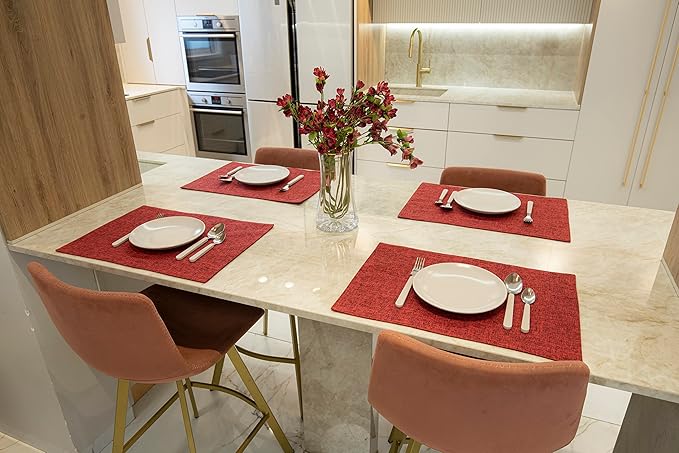 HOMEYNICE Placemat Set-Washable Place Mats for Parties, Elegant Table Mats for Kitchen Table, Set of 4 Dining Table Placemats, Heat-Resistant Cloth Placemats for Indoor and Outdoor,13x19 Red Bordeaux