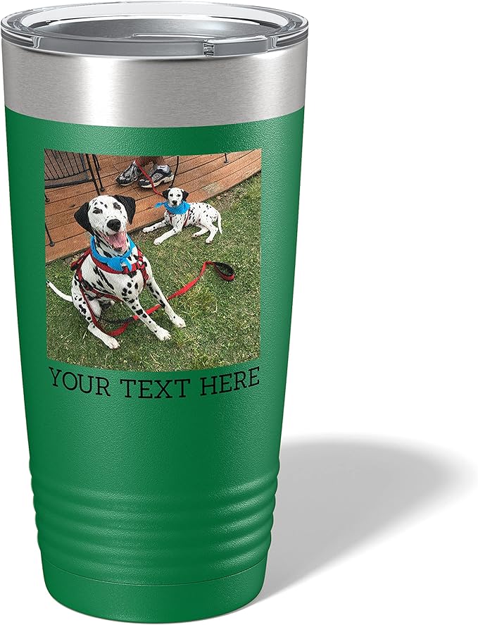 Personalized 20oz (17 Colors) Photo Picture Printed Insulated Stainless Steel Powder Coated Tumbler with Lid ??Customized Mother's Day Gift Her Him Men, Custom Coach Gifts Team Mom Dad (Green)