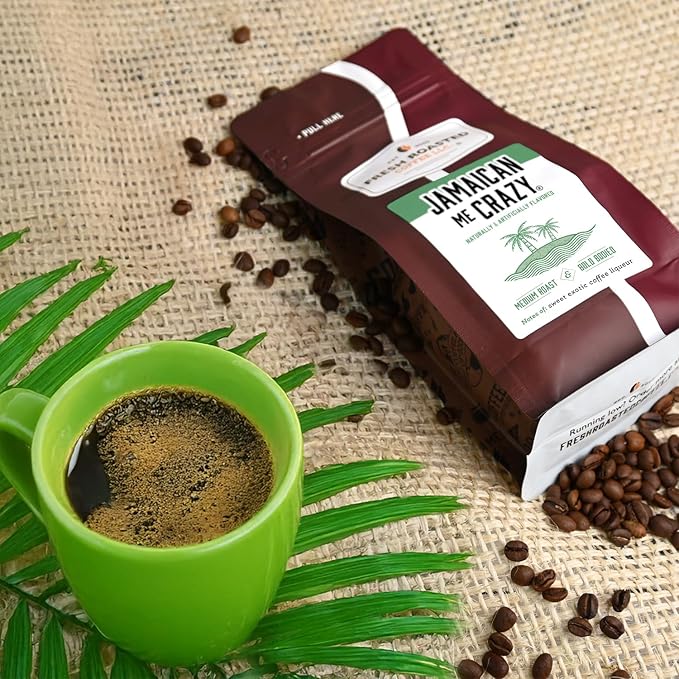 Fresh Roasted Coffee, Jamaican Me Crazy Flavored Coffee, 12 oz, Medium Roast, Kosher, Ground