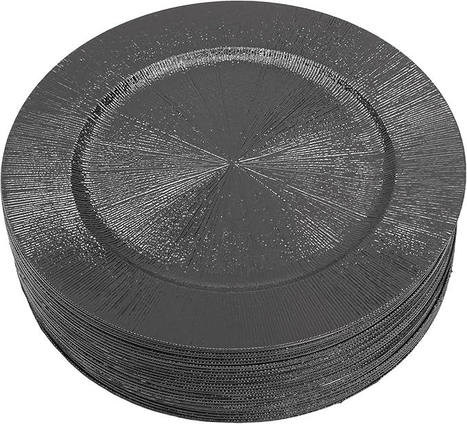 50pcs Black Charger Plates, 13" Round Reusable Classic Bulk Chargers for Dinner Plates, Wedding, Bridal Shower