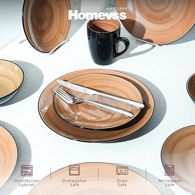 Stoneware Sonoma 16pc Dinnerware Set, Black + Speckled Spin Wash Mocha