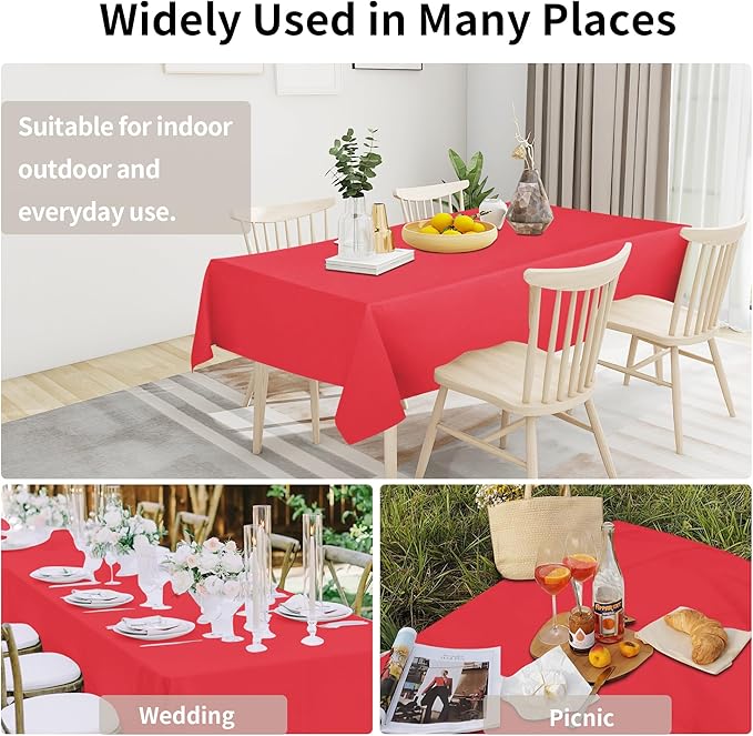 Easy-Going Faux Linen Waterproof Spill-Proof Tablecloth Stain Resistant Rectangle Table Cloth Wrinkle Free Decorative Fabric for Kitchen, Dining, Party, Weddings, Restaurants (52x70 in, Red)
