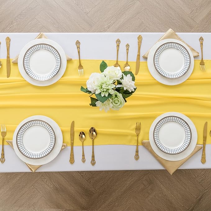 flohar 6Pack 9ft Chiffon Table Runner 14x108 Inch Sheer Romantic Table Runner for Wedding Birthday Party Bridal Shower Outdoor Decoration -Yellow
