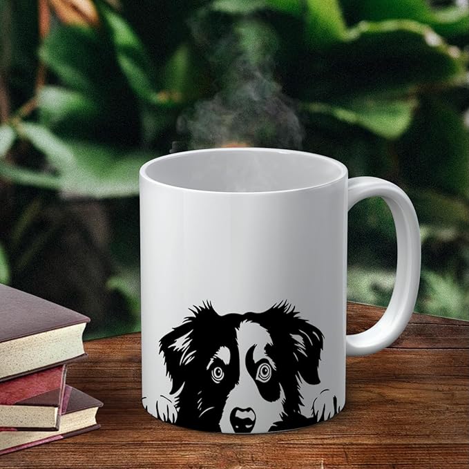 Funny Peeking Border Collie Mug, Border Collie Gifts for Women Men, Gifts for Dog Lovers, Ceramic Coffee Mug 11 oz