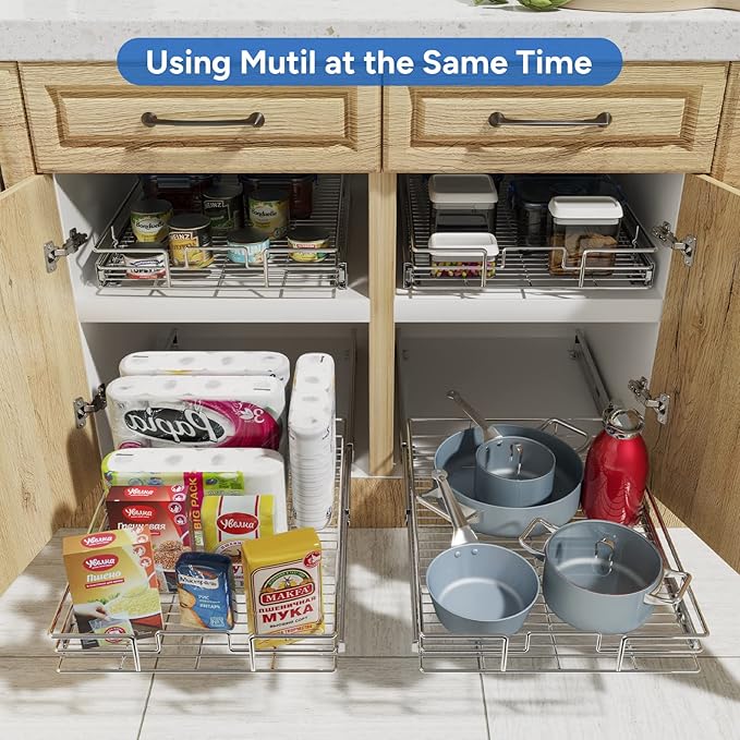 ROOMTEC Pull Out Cabinet Organizer, Cabinet Pull Out Shelves 30" W x 21쩍" D, Heavy Duty Cabinet Drawers Slide Out Kitchen Cabinet Organizers Storage Shelf