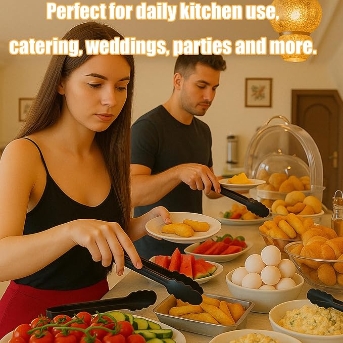 40 Pcs Plastic Tongs for Serving Bulk, 9 Inch Plastic Serving Tong Disposable, Black Kitchen Utensils Heavy Duty Salad Tongs for Food, Buffets, BBQ, Kitchen, Catering, Events and Parties