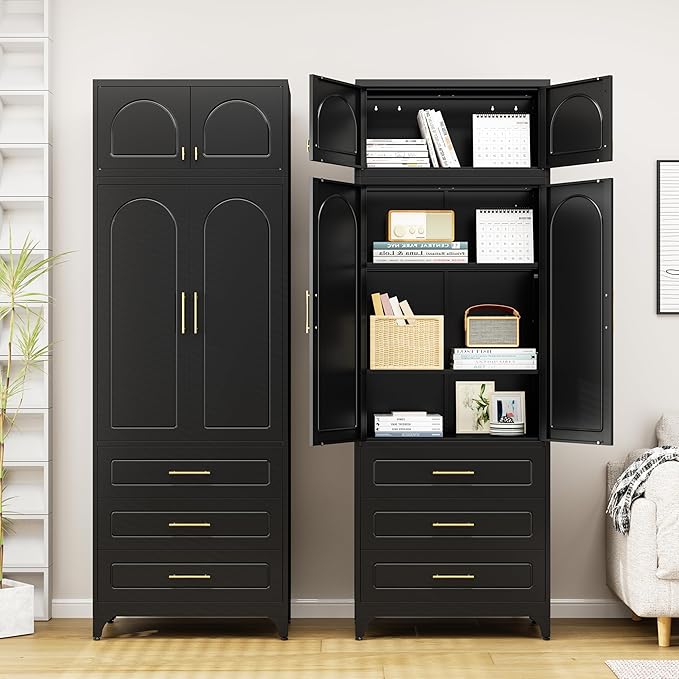 90??Tall Kitchen Pantry Cabinet,Storage Cabinet with Doors and Adjustable Shelves,Modern Kitchen Hutch Cabinets,Freestanding Cupboard for Livingroom Diningroom