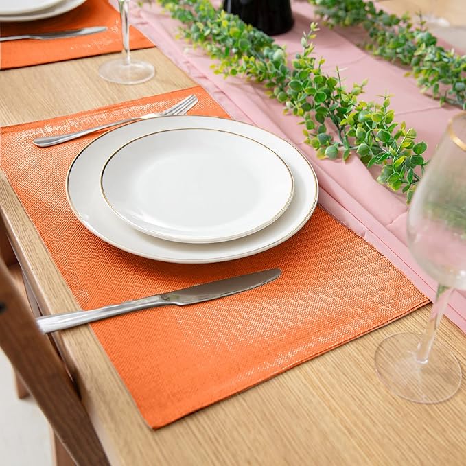 Rinpon Linen Placemats Set of 8, Machine Washable, Heat Resistant, Wrinkle Free, Thick Polyester Kitchen Place Mats for Dining Table (Orange)