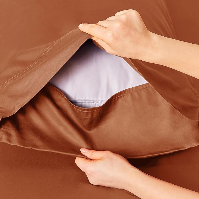 Bedsure California King Sheet Sets, Cooling Sheets, Rayon Derived from Bamboo, Breathable & Soft, Deep Pocket Up to 16 Inches, Hotel Luxury Silky Bedding for Hot Sleepers, Burnt Orange