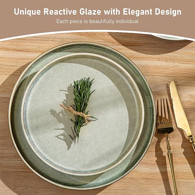 GBHOME Stoneware Dinnerware Sets for 4,Round Reactive Glaze Ceramic Plates and Bowls Set, Highly Scratch Resistant | Dishwasher & Microwave Safe Dishes Set,Service for 4(12Pcs),Desert Sage