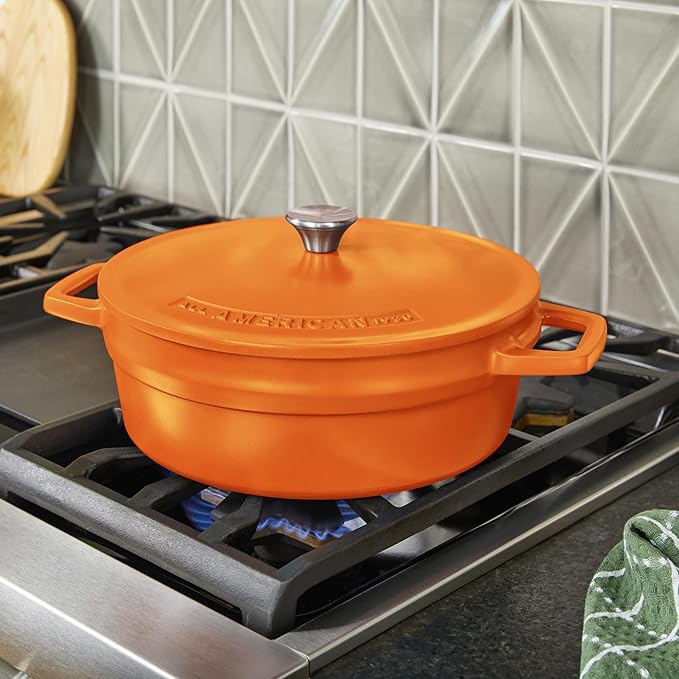 All American 1930 - Dutch Oven - The Saucier Set, Saffron Orange - 5.5qt Capacity - Perfect for Sauces, Soups & Simmering - Non Stick & PFAS Free - Made in the USA