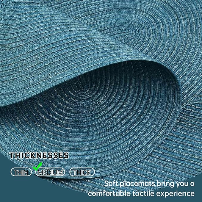 Noctiflorous Oval Braided Placemats Set of 8 Woven 12x18 Inch Non Slip Washable Heat Resistant Place Mats Tablemats for Dining Kitchen Party Daily Table Decor Dinner Mats (Teal Blue, 8)