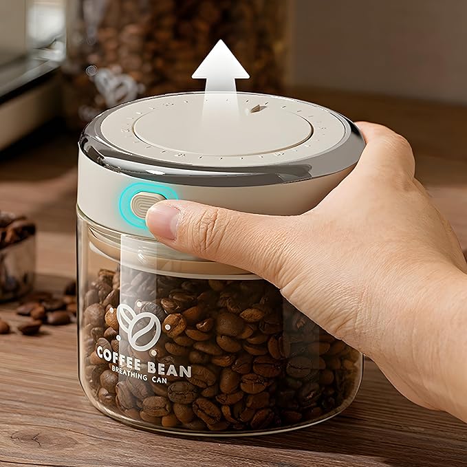 Glass Coffee Bean Storage Container with Airtight Lid,Glass Sealed Jar with Date Tracker,Vacuum Coffee Canister for Nuts,Food Fresh Storage,Clear Borosilicate Glass Jar (37OZ/1100ML)