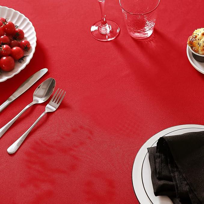 6 Pack Red Round Tablecloths 132 Inches Table Cloth Stain and Wrinkle Resistant Washable Polyester Table Cover Fabric for Party, Wedding,Dining,and Banquet Decoration
