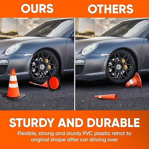 Pyle 18" Traffic Cones 8-Pack, High-Visibility Orange Safety Cones for Parking, Roadwork, Construction and Sports Training, Stackable Design with Heavy-Duty PVC Base, Weather-Resistant